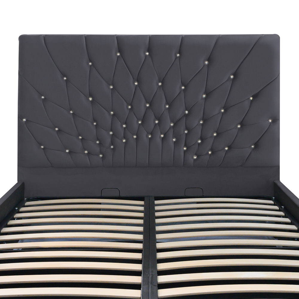 Pat dublu tapitat Carolina, 160/200 cm, gri inchis cu nasturi sticla, cu somiera metalica rabatabila si spatiu de depozitare [2]