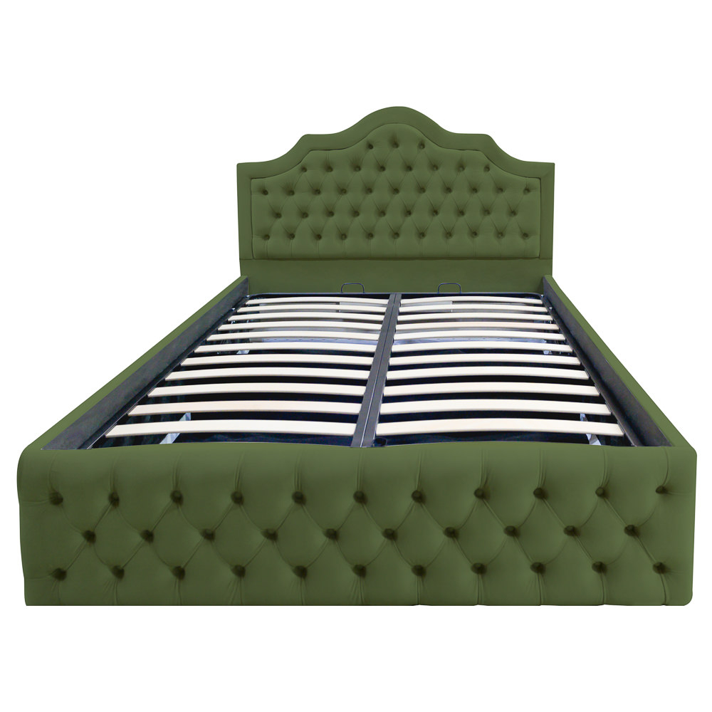 Pat dublu tapitat Colorado cu nasturi tapitati, 140/200 cm, culoare kaki, cu somiera metalica rabatabila si spatiu de depozitare [2]