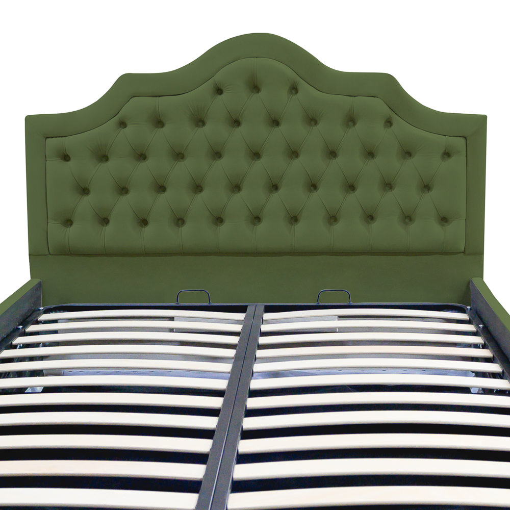 Pat dublu tapitat Colorado cu nasturi tapitati, 140/200 cm, culoare kaki, cu somiera metalica rabatabila si spatiu de depozitare [1]