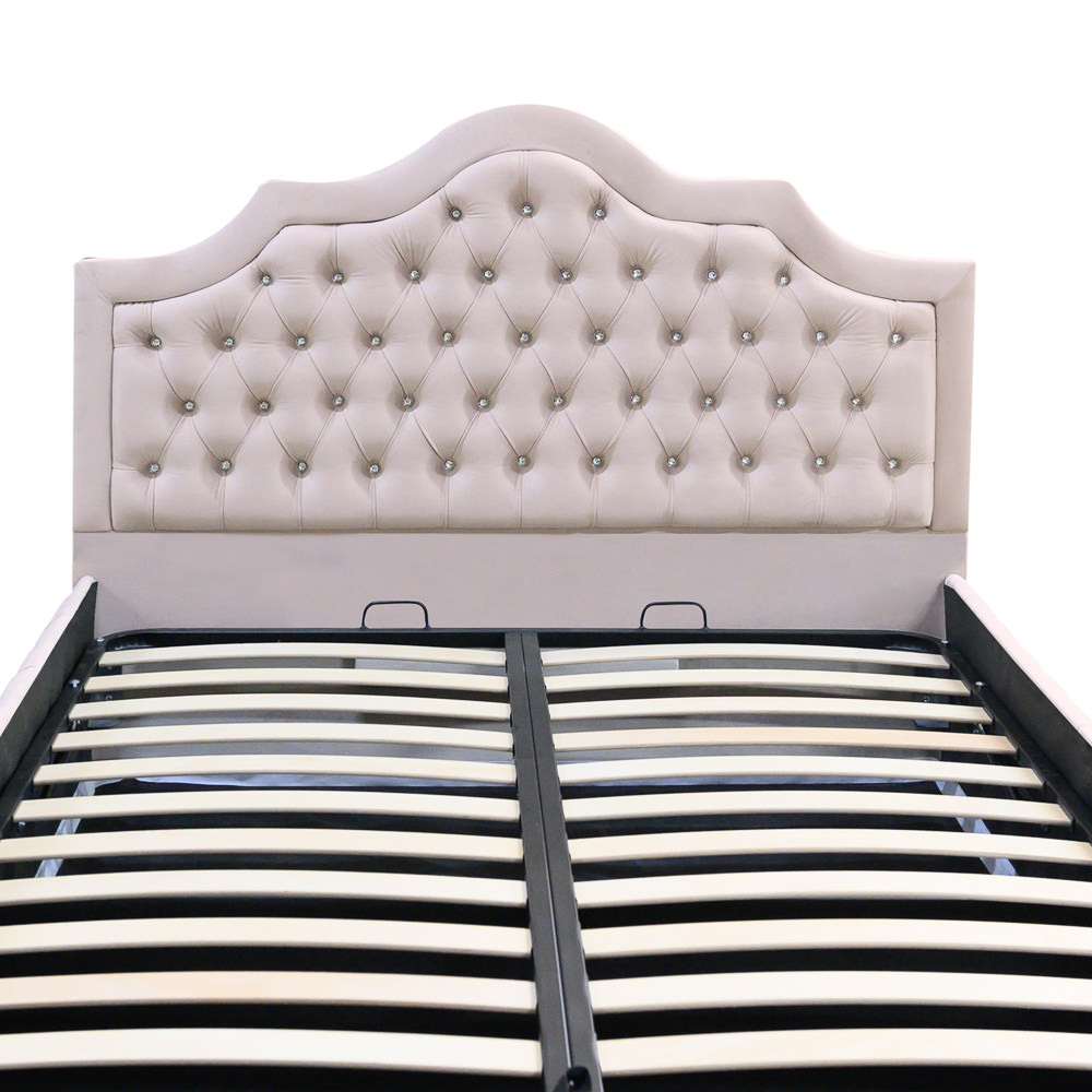 Pat dublu tapitat Colorado Deluxe cu nasturi sticla, 140/200 cm, culoare crem, cu somiera metalica rabatabila si spatiu de depozitare [1]