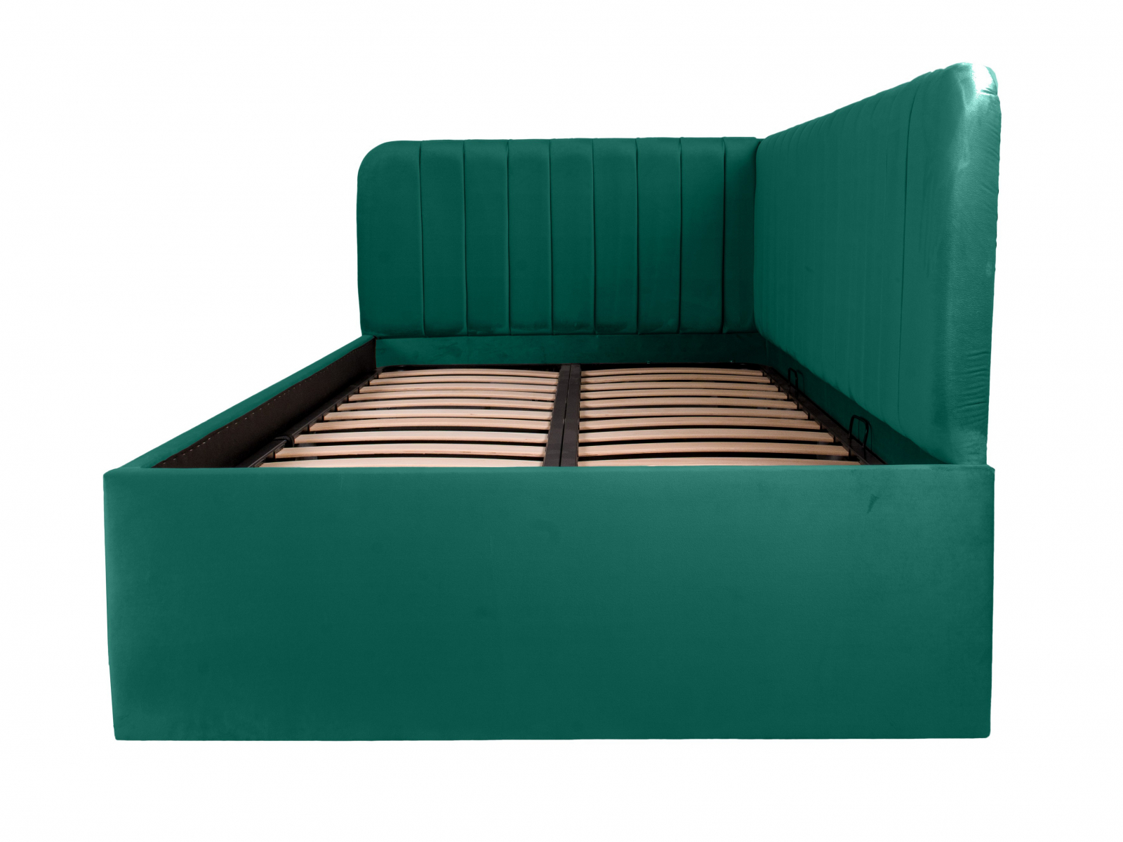 Pat tapitat pe colt DISNEY LINE dreapta 120/200, verde, cu somiera metalica rabatabila si spatiu de depozitare [1]