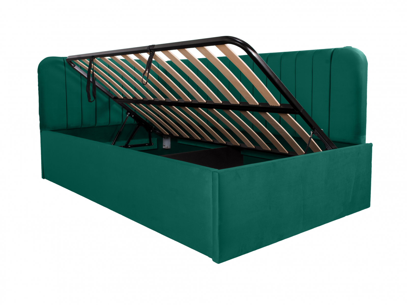 Pat tapitat pe colt DISNEY LINE dreapta 120/200, verde, cu somiera metalica rabatabila si spatiu de depozitare [3]