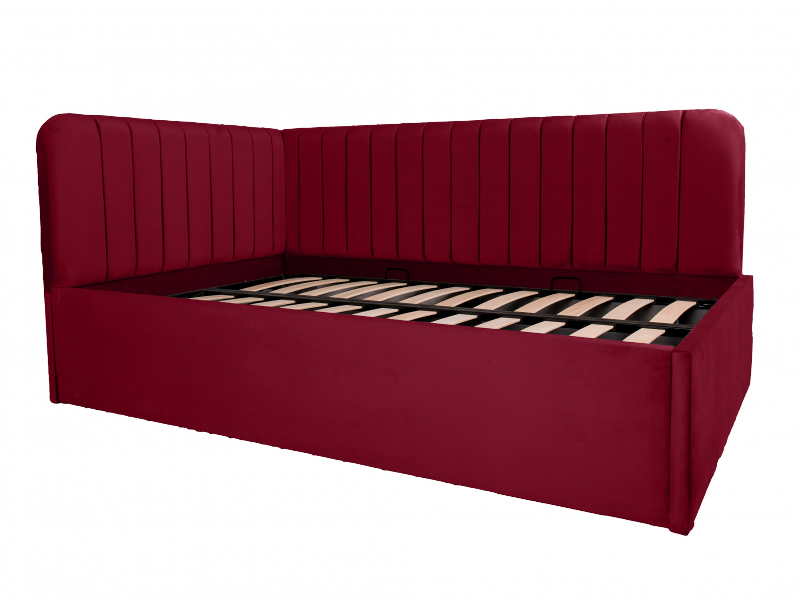 Pat tapitat pe colt DISNEY LINE dreapta 140/200, visiniu, cu somiera metalica rabatabila si spatiu de depozitare [2]