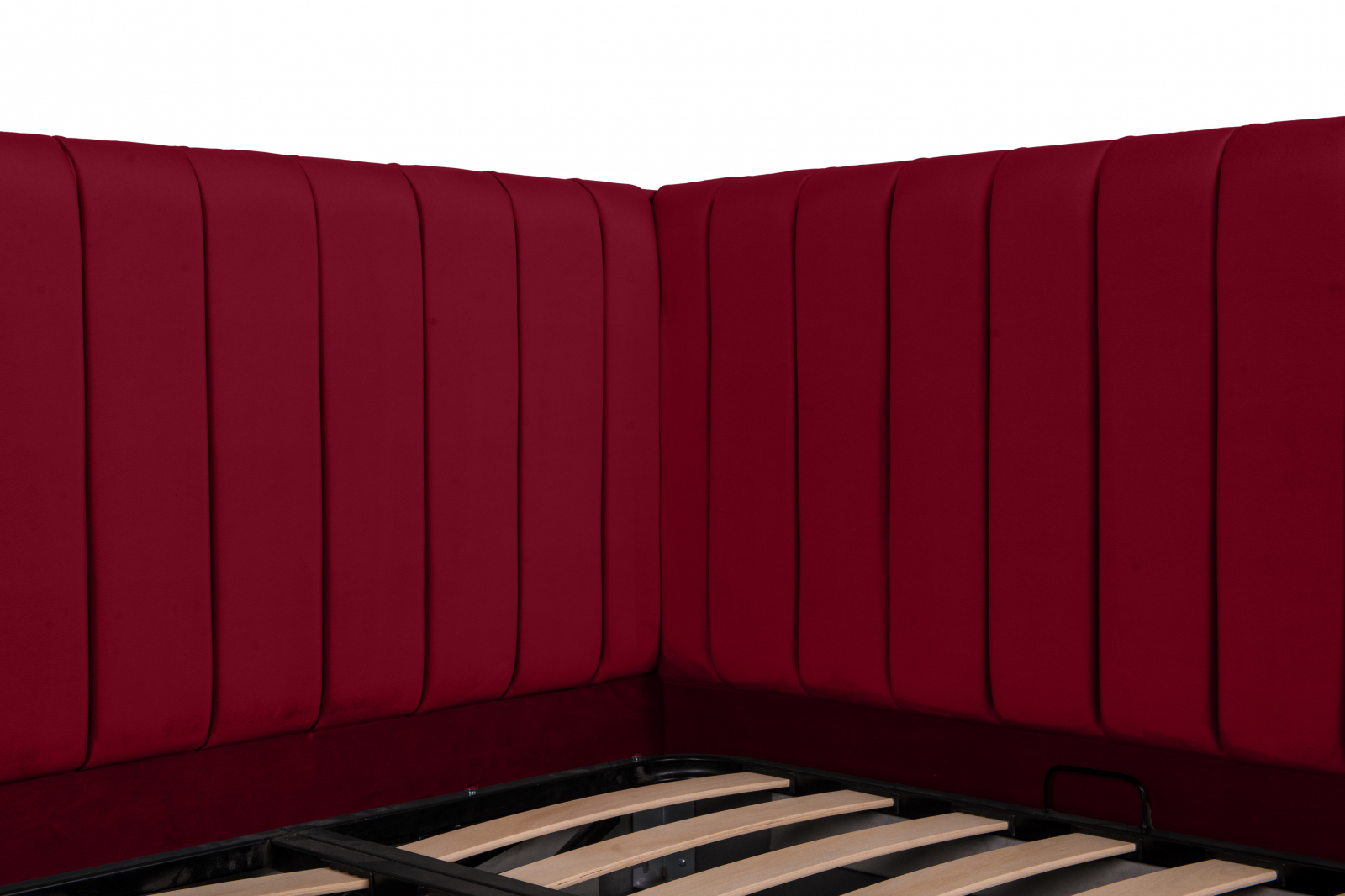 Pat tapitat pe colt DISNEY LINE dreapta 140/200, visiniu, cu somiera metalica rabatabila si spatiu de depozitare [4]