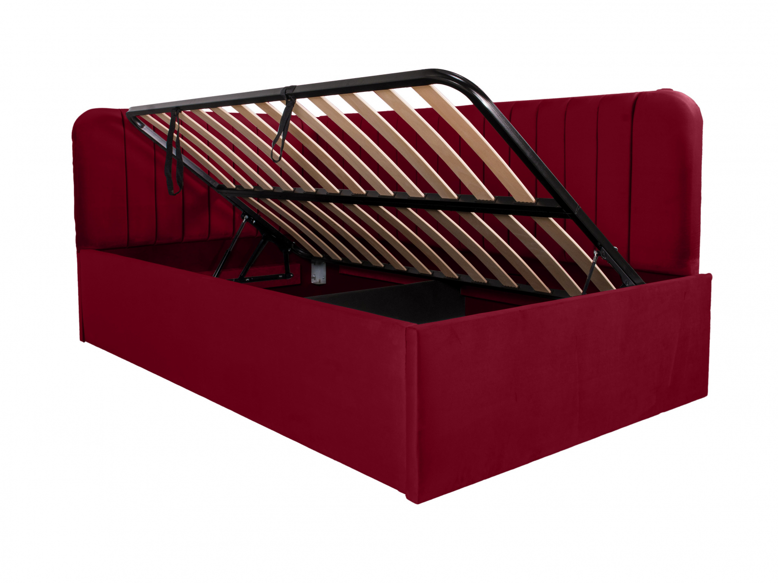 Pat tapitat pe colt DISNEY LINE dreapta 140/200, visiniu, cu somiera metalica rabatabila si spatiu de depozitare [3]