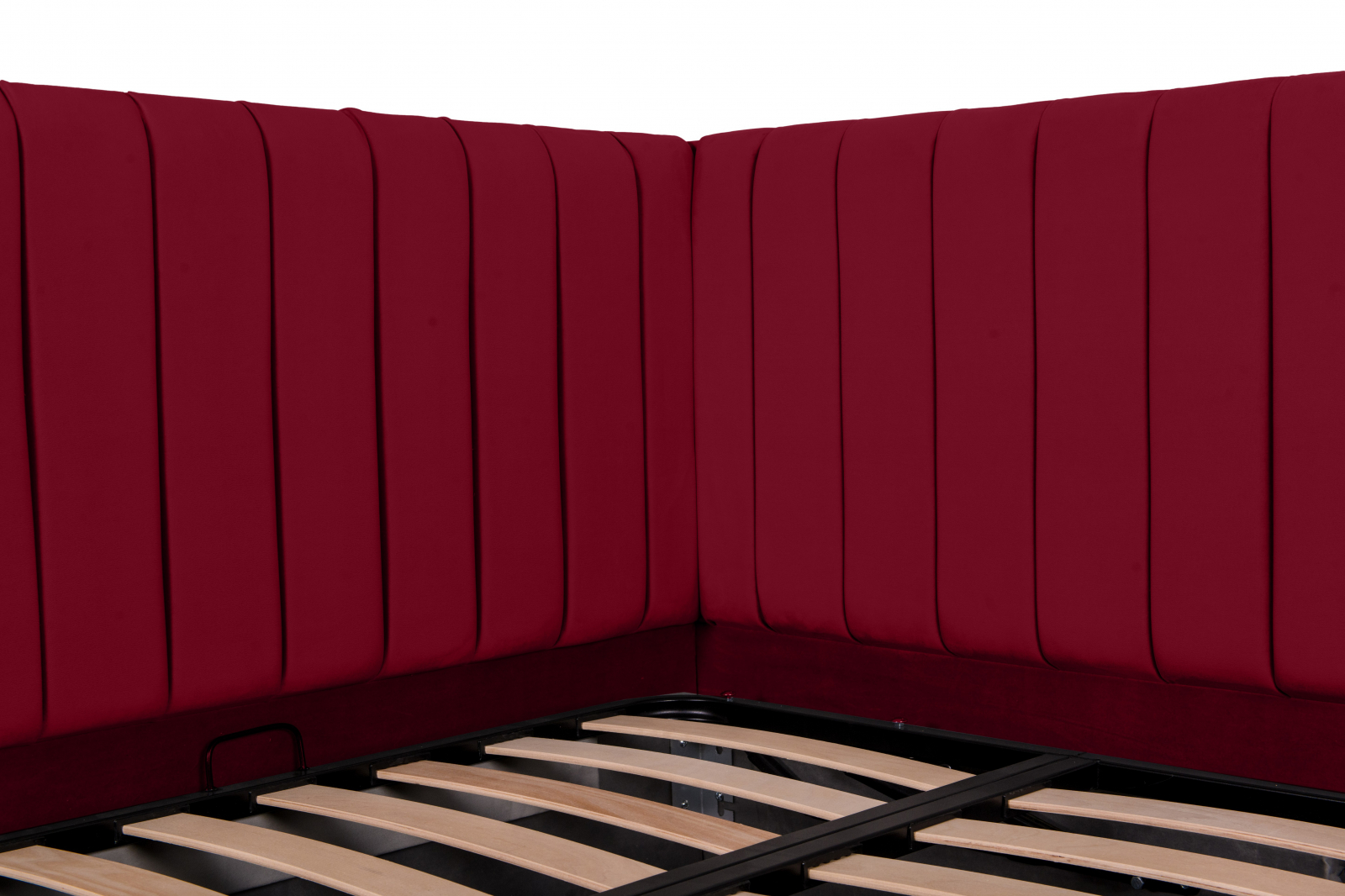 Pat tapitat pe colt DISNEY LINE stanga 120/200, visiniu, cu somiera metalica rabatabila si spatiu de depozitare [4]