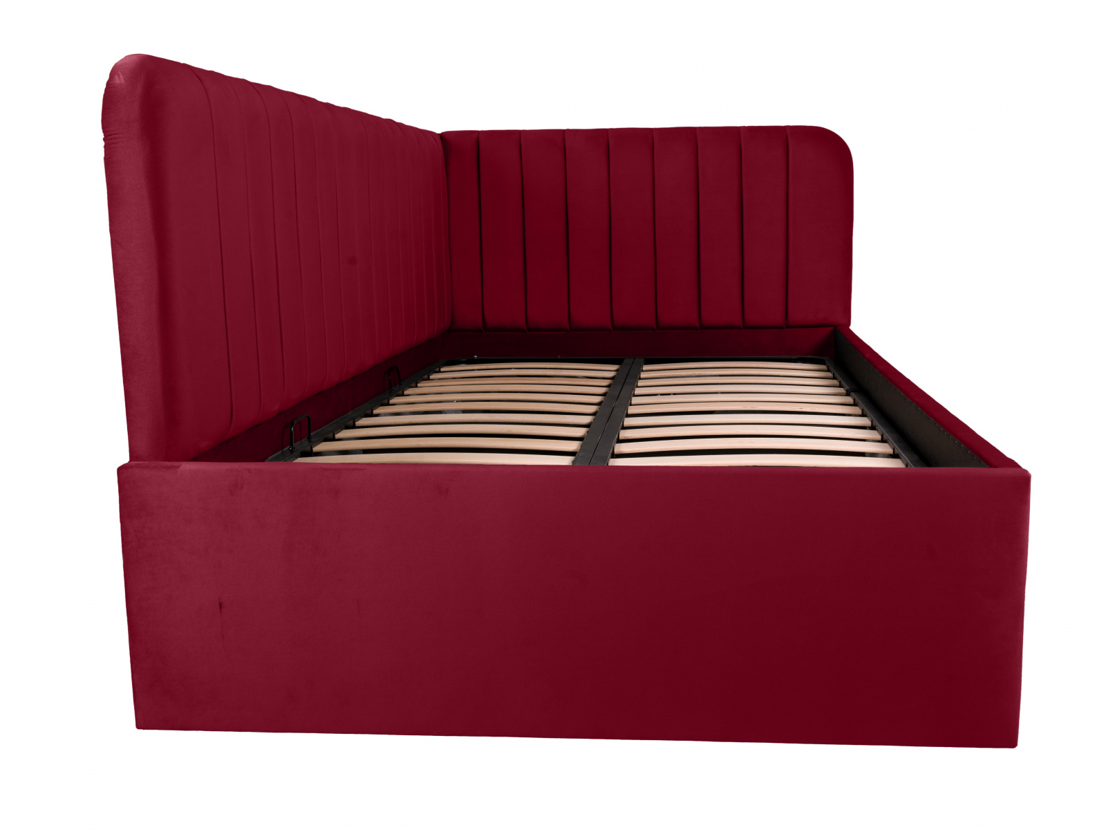 Pat tapitat pe colt DISNEY LINE stanga 120/200, visiniu, cu somiera metalica rabatabila si spatiu de depozitare [1]