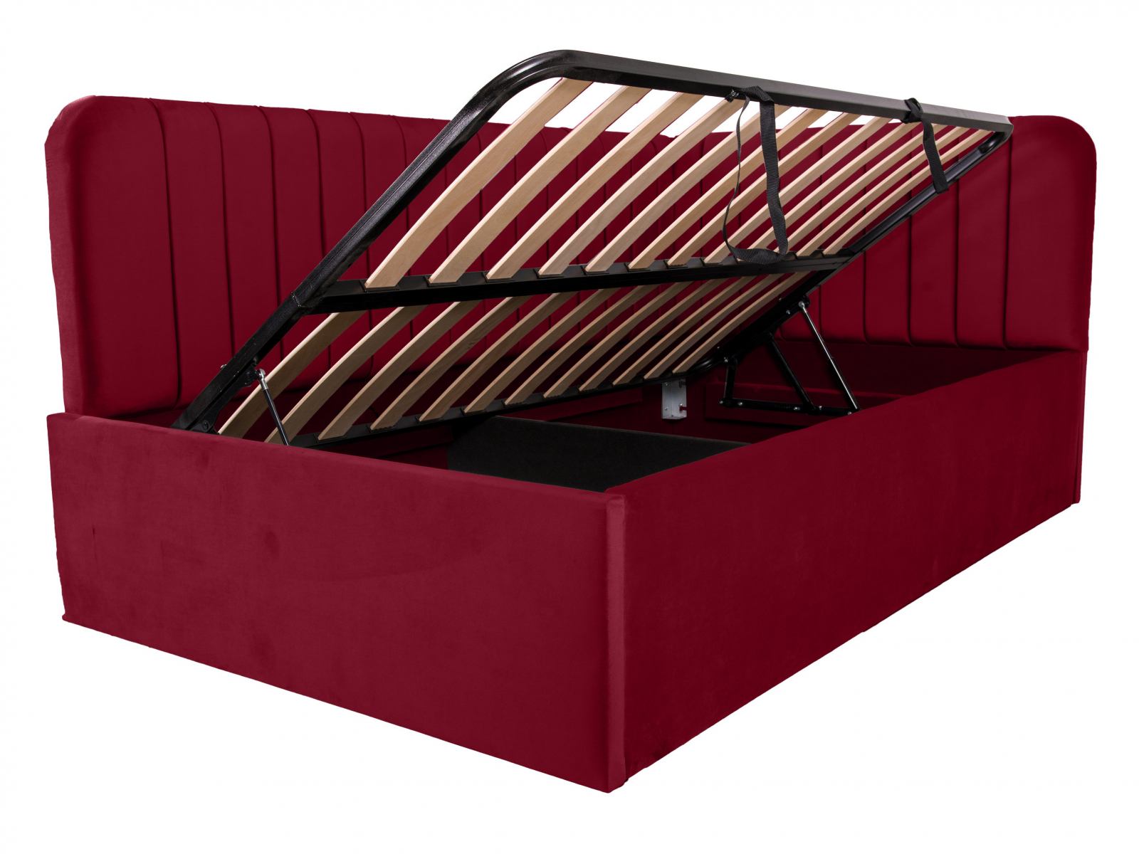 Pat tapitat pe colt DISNEY LINE stanga 120/200, visiniu, cu somiera metalica rabatabila si spatiu de depozitare [3]