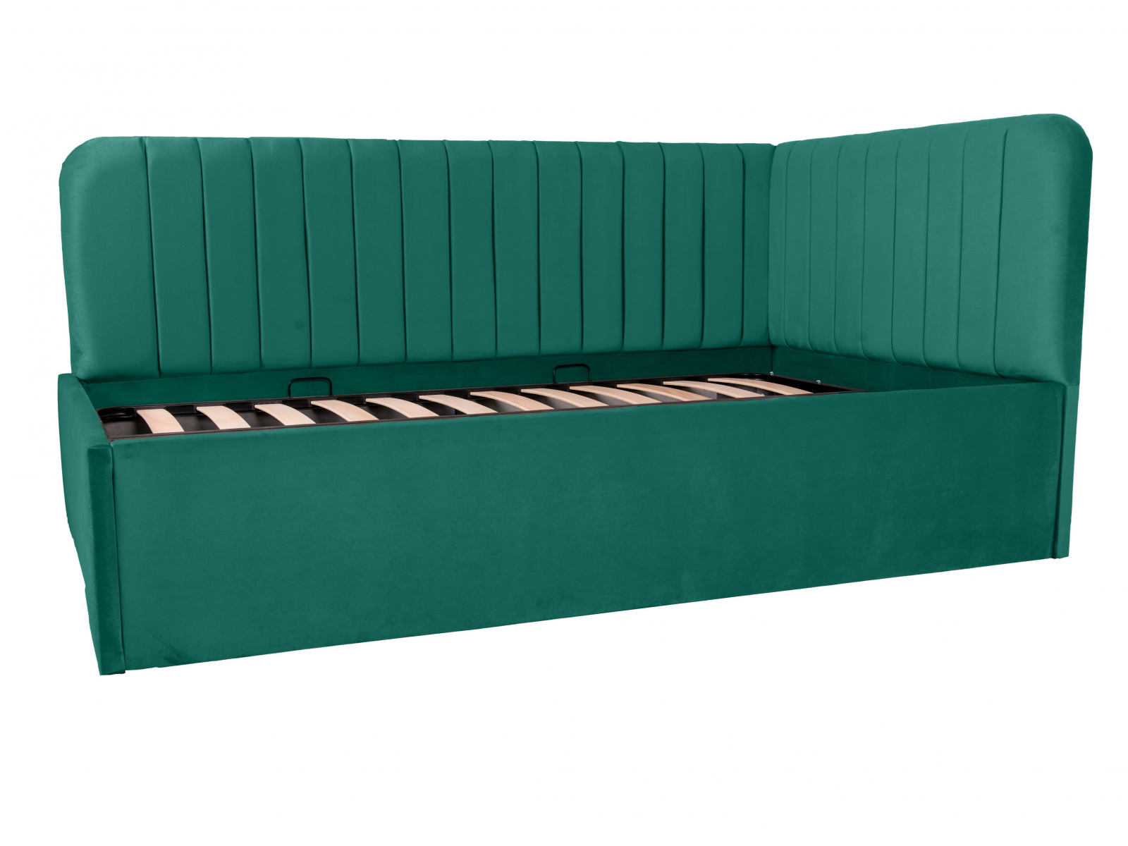 Pat tapitat pe colt DISNEY LINE stanga 140/200, verde, cu somiera metalica rabatabila si spatiu de depozitare [2]