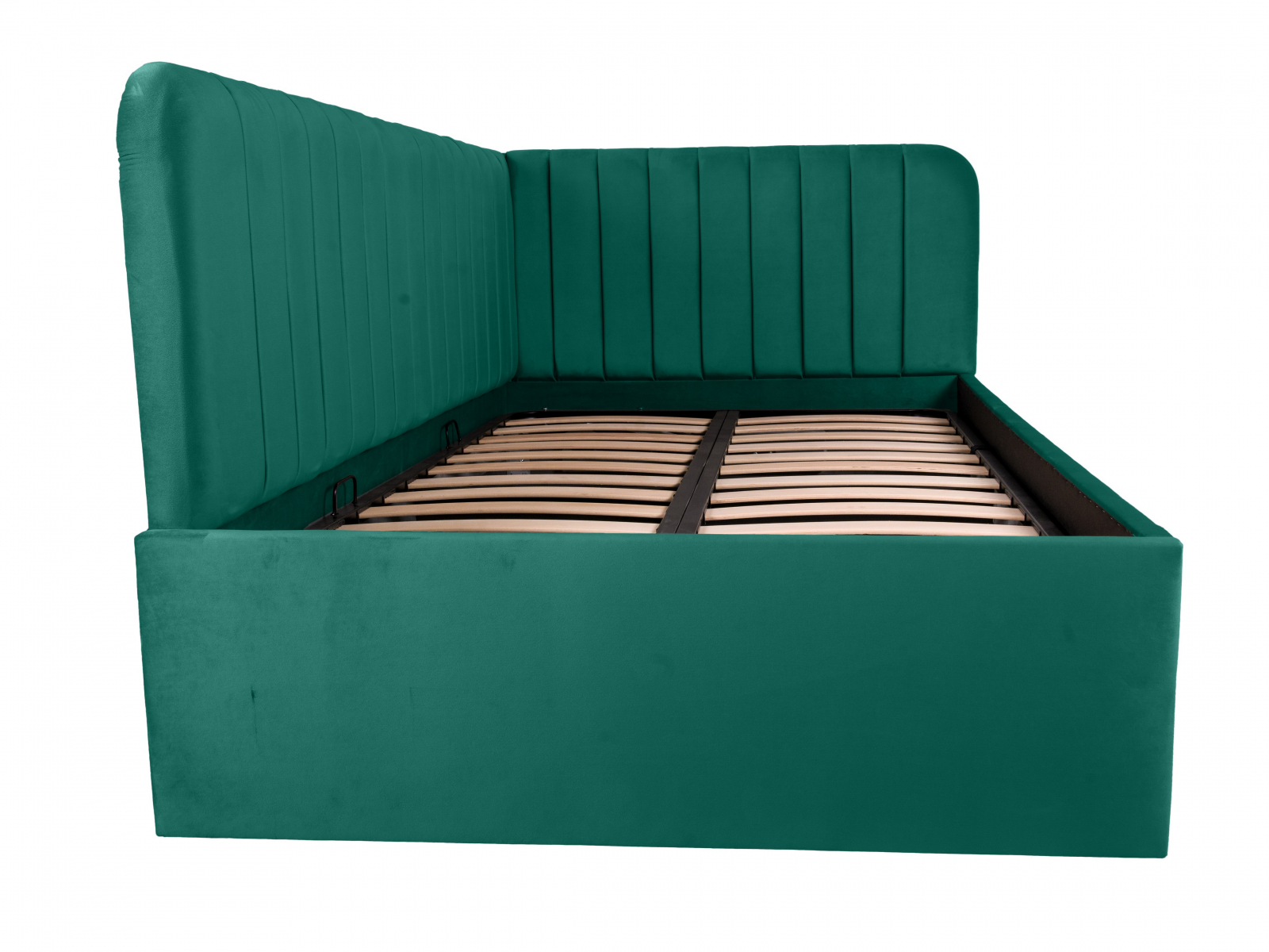 Pat tapitat pe colt DISNEY LINE stanga 140/200, verde, cu somiera metalica rabatabila si spatiu de depozitare [1]