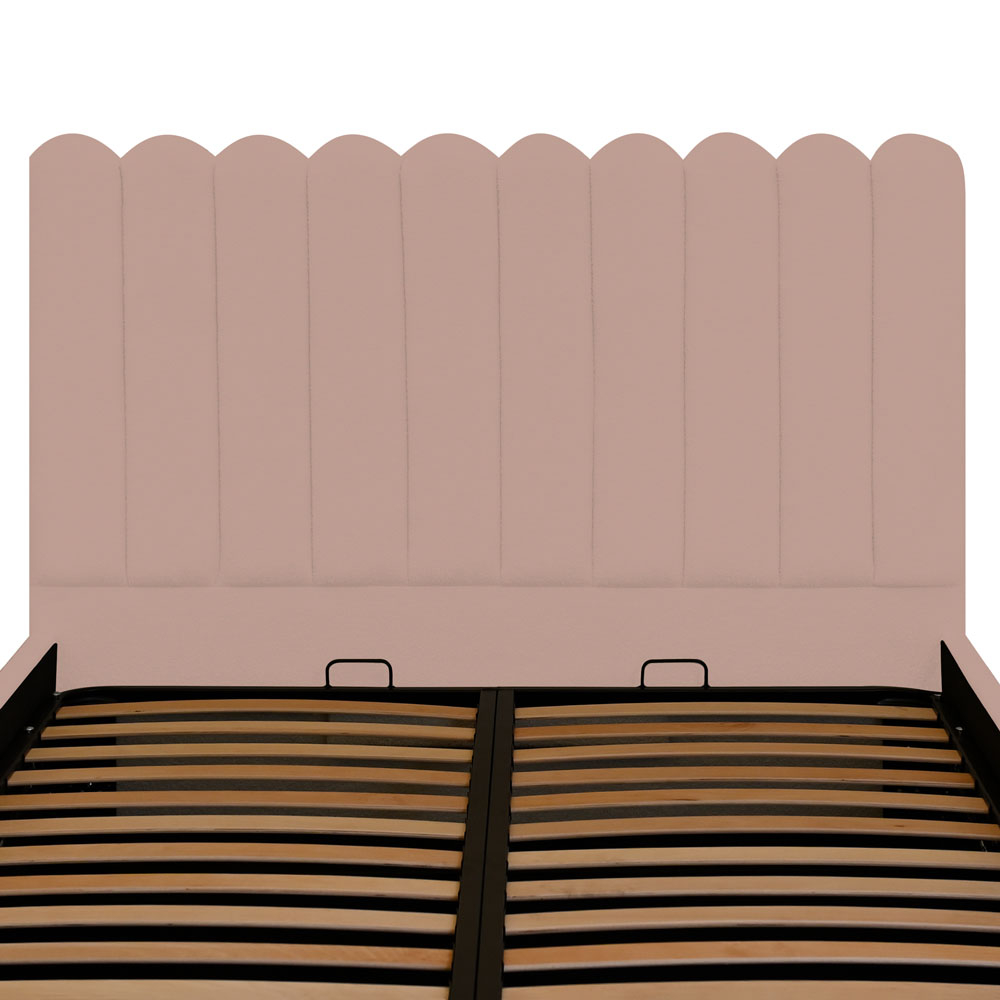 Pat dublu tapitat Dream line ,120/200,roz pudra, stofa boucle, cu somiera metalica rabatabila si spatiu de depozitare - mobila JAKY [5]