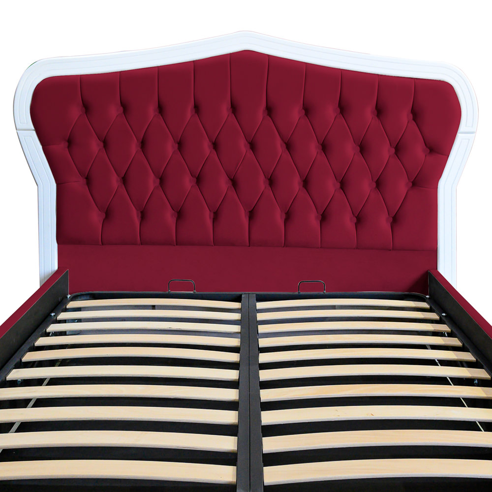 Pat dublu tapitat Egeea cu picioare, 160/200, visiniu, cu somiera metalica rabatabila si lada de depozitare [4]