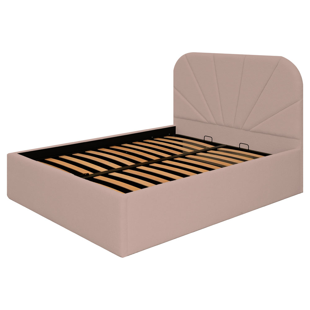 Pat dublu tapitat Florence 120/200, roz pudra, cu somiera metalica rabatabila si spatiu de depozitare [2]