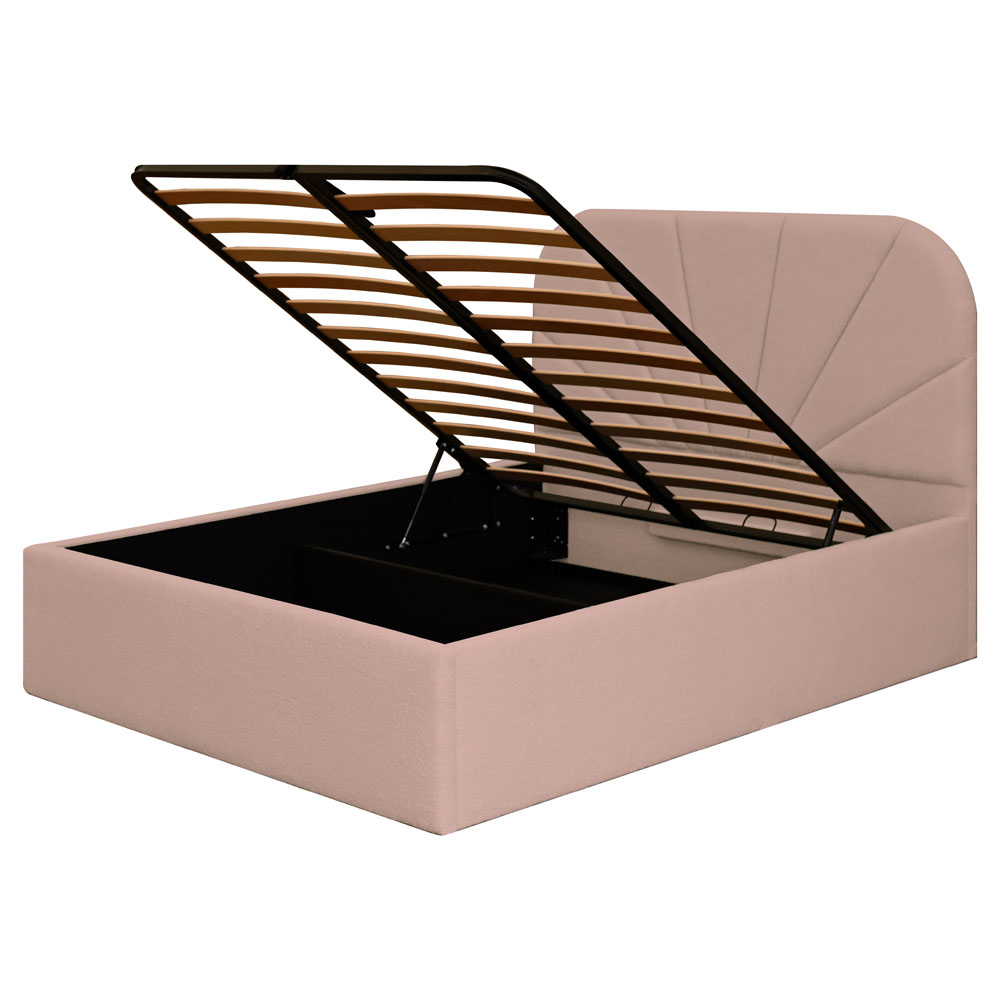 Pat dublu tapitat Florence 120/200, roz pudra, cu somiera metalica rabatabila si spatiu de depozitare [1]