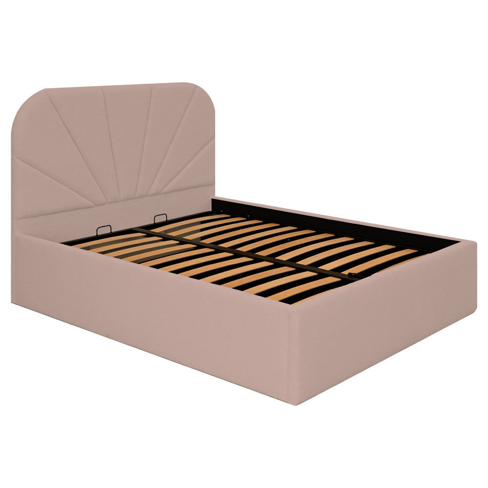 Pat dublu tapitat Florence 120/200, roz pudra, cu somiera metalica rabatabila si spatiu de depozitare [3]