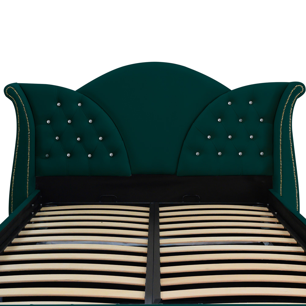 Pat dublu tapitat Florida cu nasturi sticla 160/200 cm verde cu somiera metalica rabatabila si spatiu de depozitare [4]