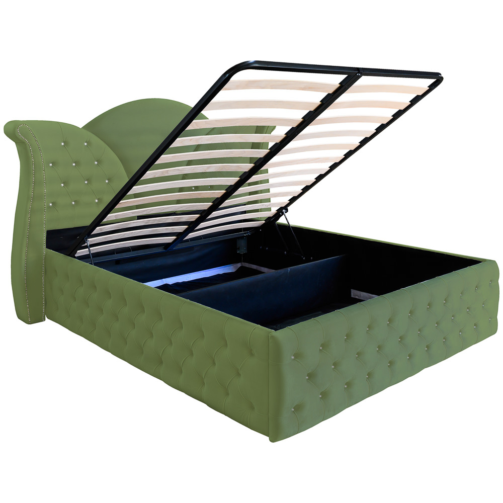 Pat dublu tapitat Florida Deluxe cu nasturi sticla 160/200 cm kaki cu somiera metalica rabatabila si spatiu de depozitare [5]