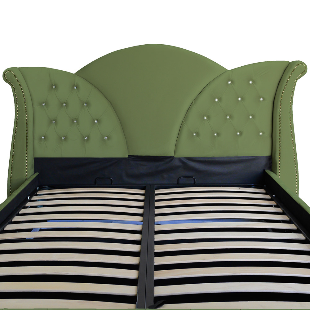 Pat dublu tapitat Florida Deluxe cu nasturi sticla 160/200 cm kaki cu somiera metalica rabatabila si spatiu de depozitare [3]