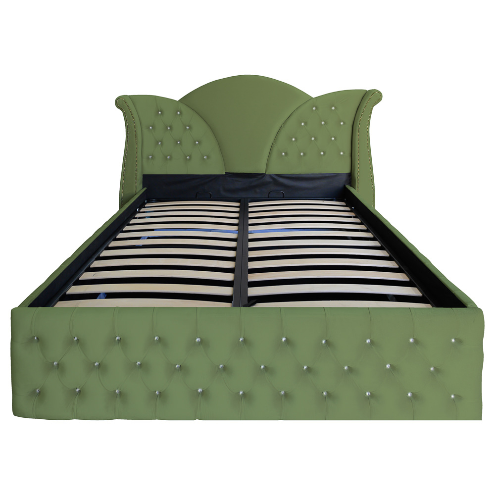 Pat dublu tapitat Florida Deluxe cu nasturi sticla 160/200 cm kaki cu somiera metalica rabatabila si spatiu de depozitare [4]