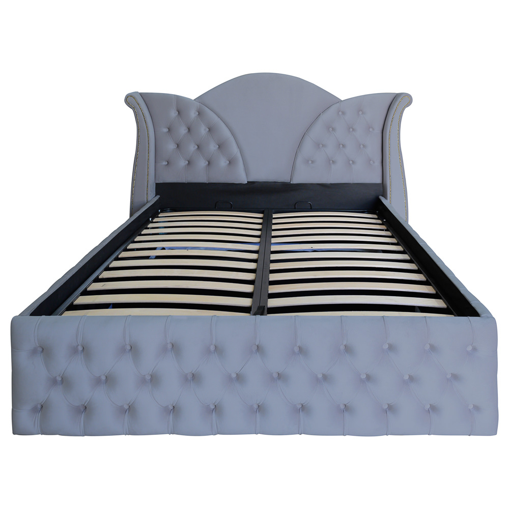 Pat dublu tapitat Florida Deluxe nasturi tapitati 180/200 cm gri deschis cu somiera metalica rabatabila si spatiu de depozitare [3]