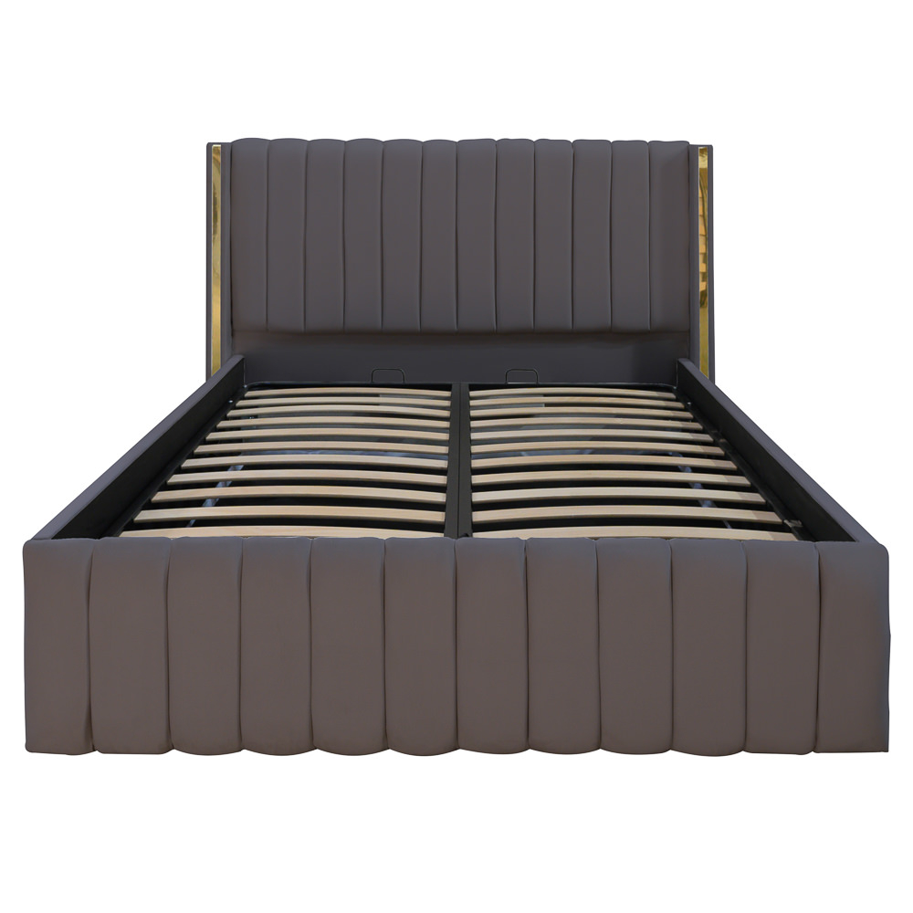 Pat dublu tapitat Georgia, 160/200 cm, gri inchis cu benzi aurii, cu somiera metalica rabatabila si spatiu de depozitare [2]