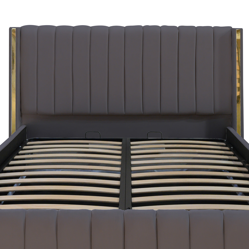 Pat dublu tapitat Georgia, 160/200 cm, gri inchis cu benzi aurii, cu somiera metalica rabatabila si spatiu de depozitare [3]