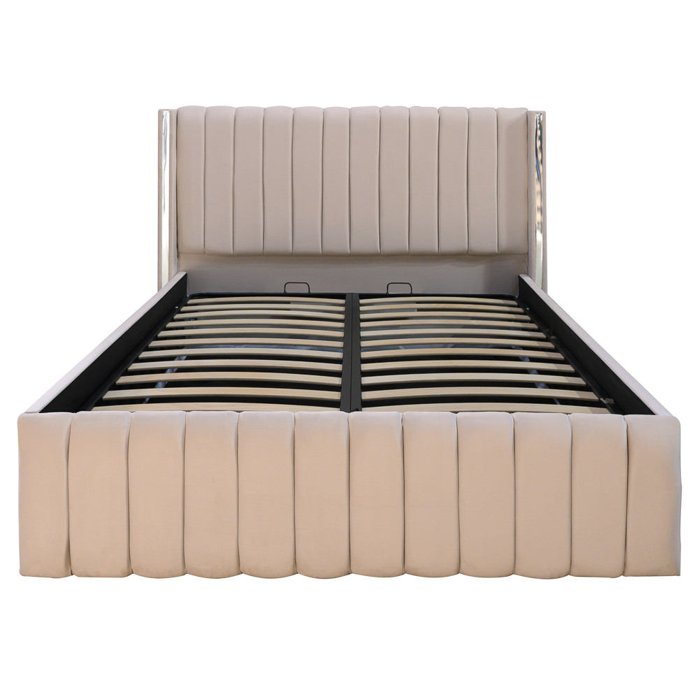 Pat dublu tapitat Georgia, 180/200 cm, crem cu benzi argintii, cu somiera metalica rabatabila si spatiu de depozitare [4]