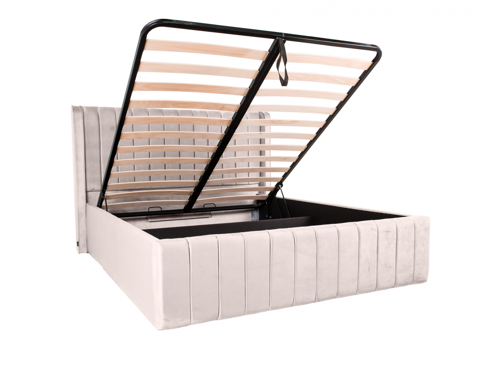 Pat dublu tapitat Georgia simple 160/200 cm, crem, cu somiera metalica rabatabila si spatiu de depozitare [4]