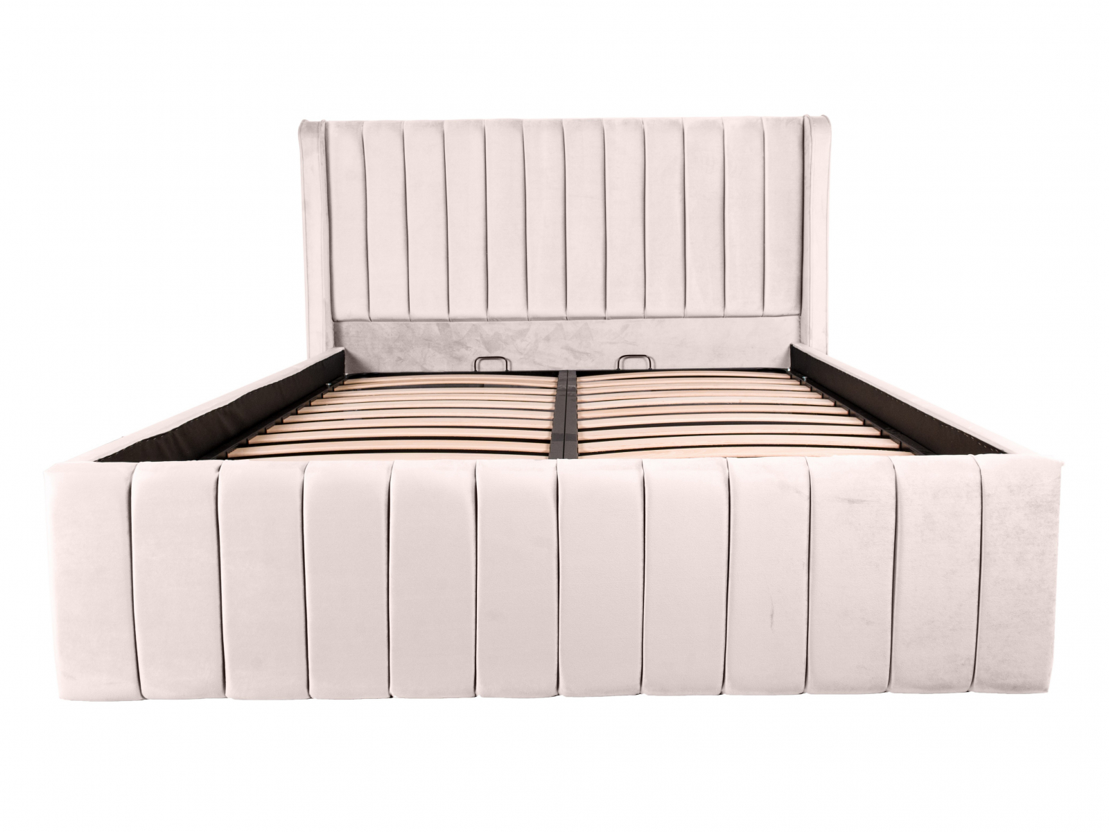 Pat dublu tapitat Georgia simple 160/200 cm, crem, cu somiera metalica rabatabila si spatiu de depozitare [2]