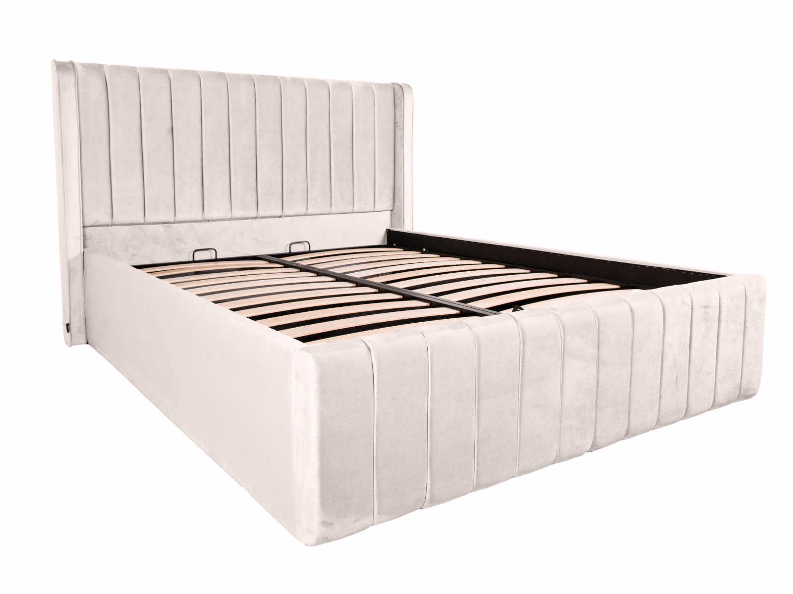 Pat dublu tapitat Georgia simple 160/200 cm, crem, cu somiera metalica rabatabila si spatiu de depozitare [3]