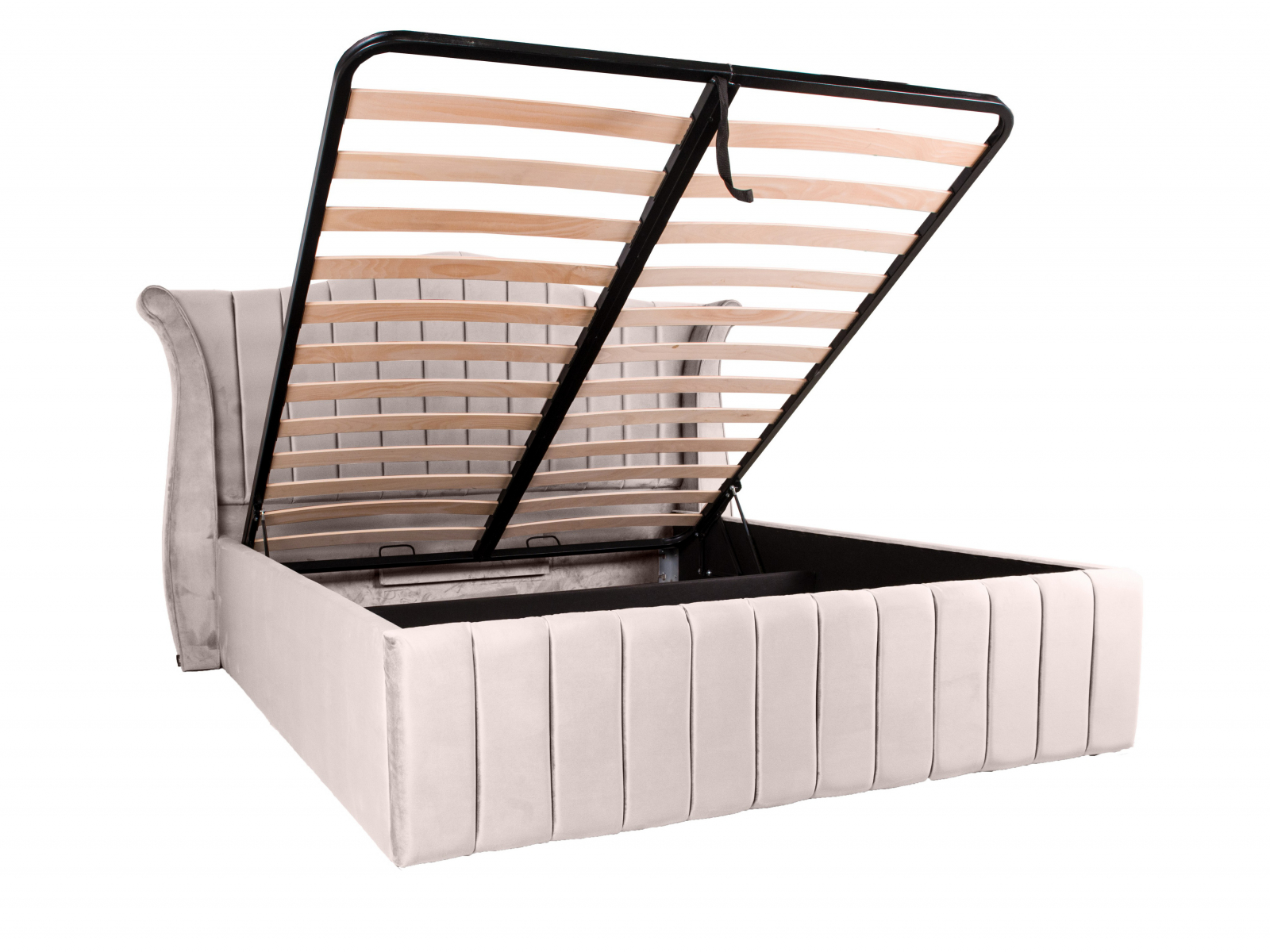 Pat dublu tapitat HOUSTON line 160/200 crem, cu somiera metalica rabatabila si spatiu de depozitare [4]