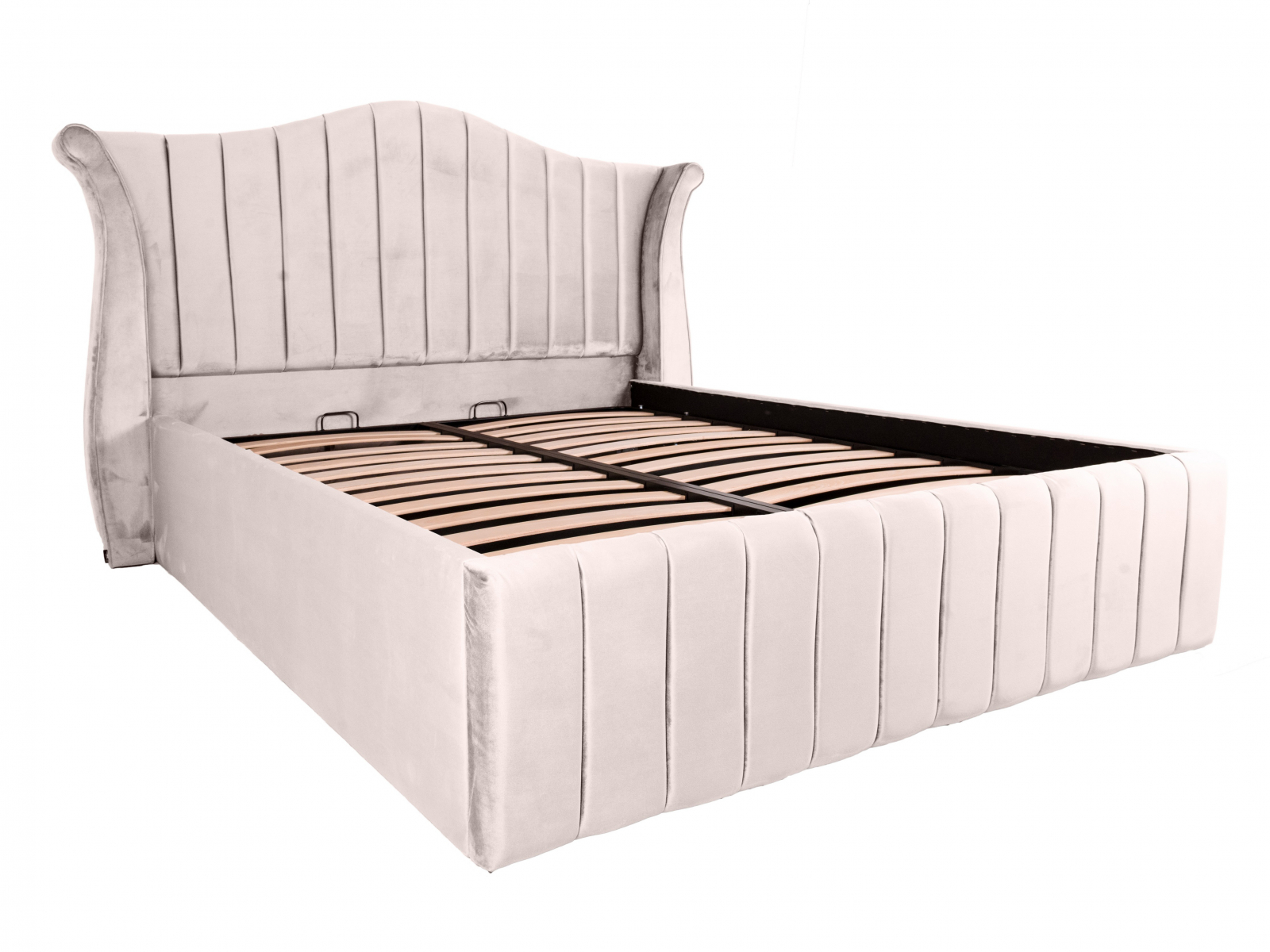 Pat dublu tapitat HOUSTON line 160/200 crem, cu somiera metalica rabatabila si spatiu de depozitare [3]