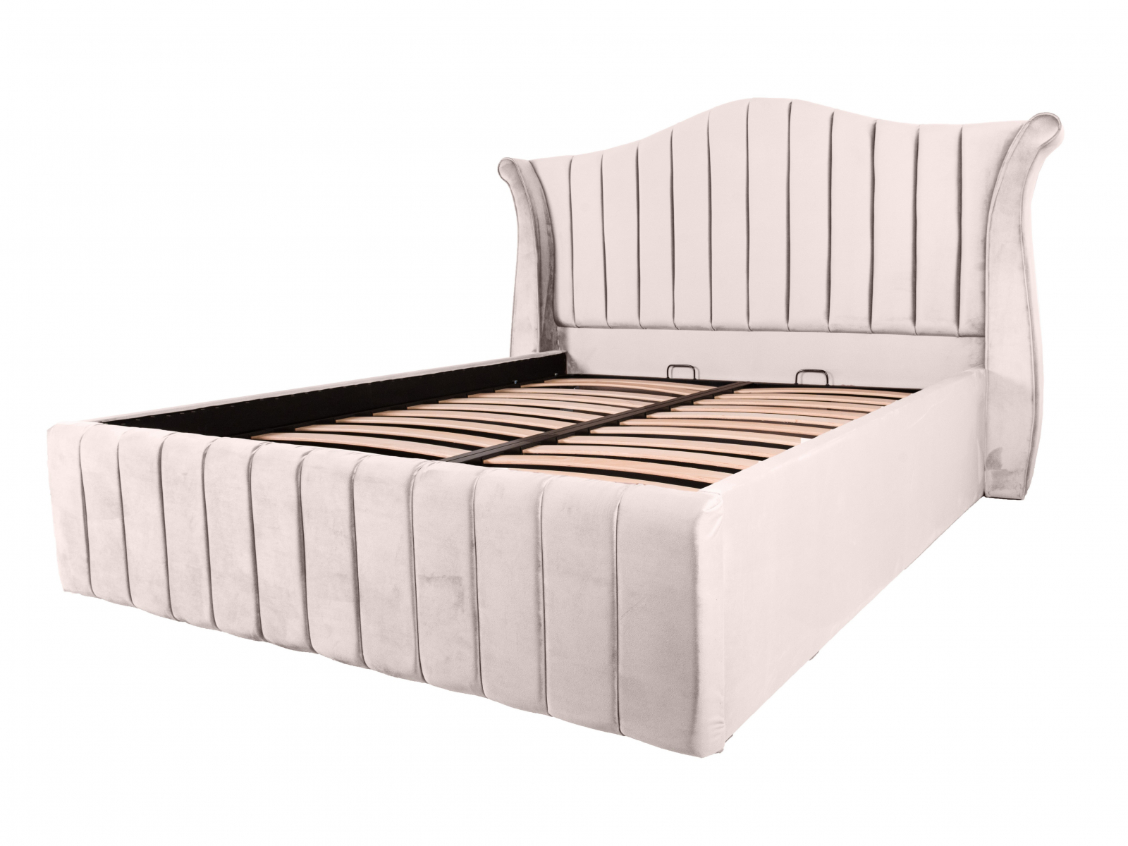 Pat dublu tapitat HOUSTON line 160/200 crem, cu somiera metalica rabatabila si spatiu de depozitare [1]