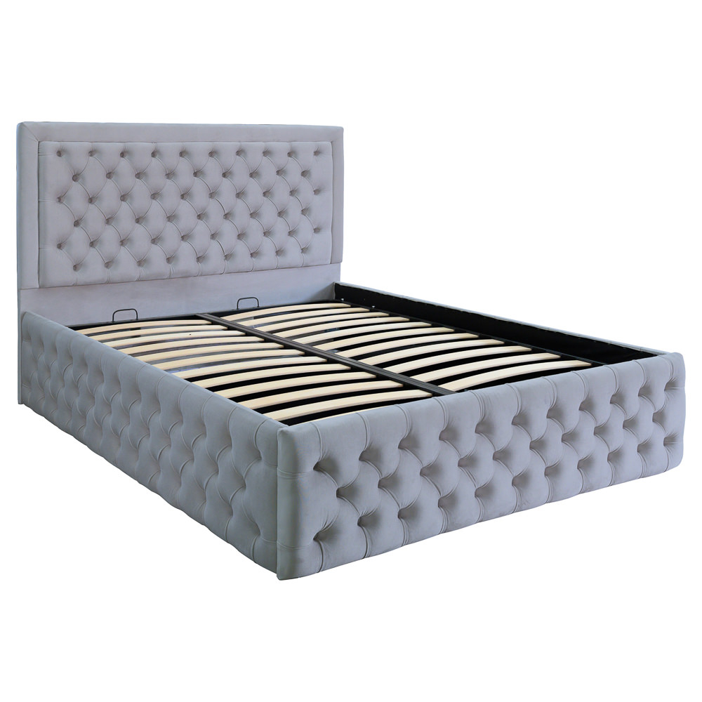 Pat dublu tapitat Louisiana Deluxe 180/200 cm culoare gri deschis cu somiera metalica rabatabila si spatiu de depozitare [1]