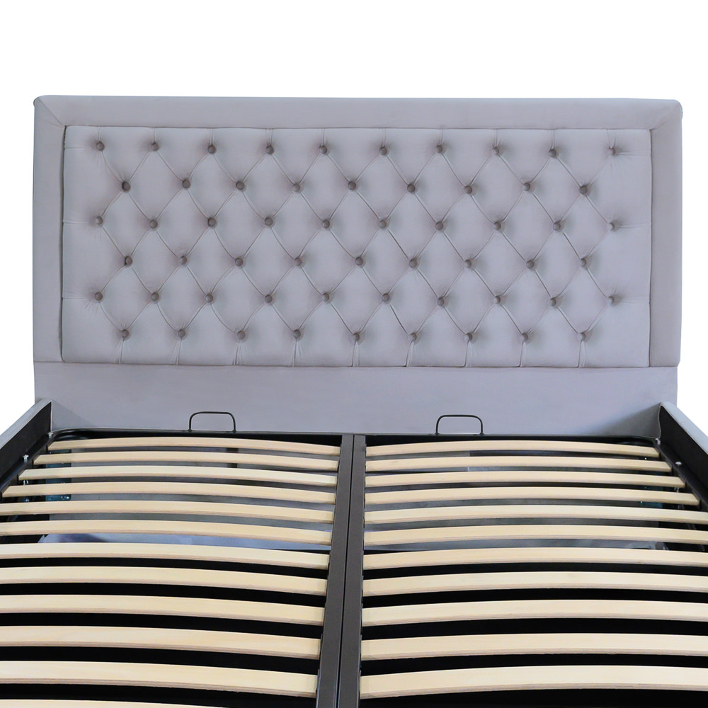 Pat dublu tapitat Louisiana Deluxe 180/200 cm culoare gri deschis cu somiera metalica rabatabila si spatiu de depozitare [2]