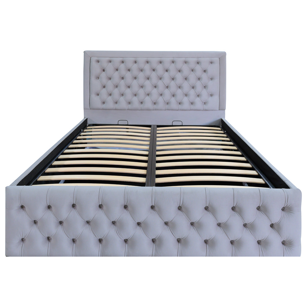 Pat dublu tapitat Louisiana Deluxe 180/200 cm culoare gri deschis cu somiera metalica rabatabila si spatiu de depozitare [3]