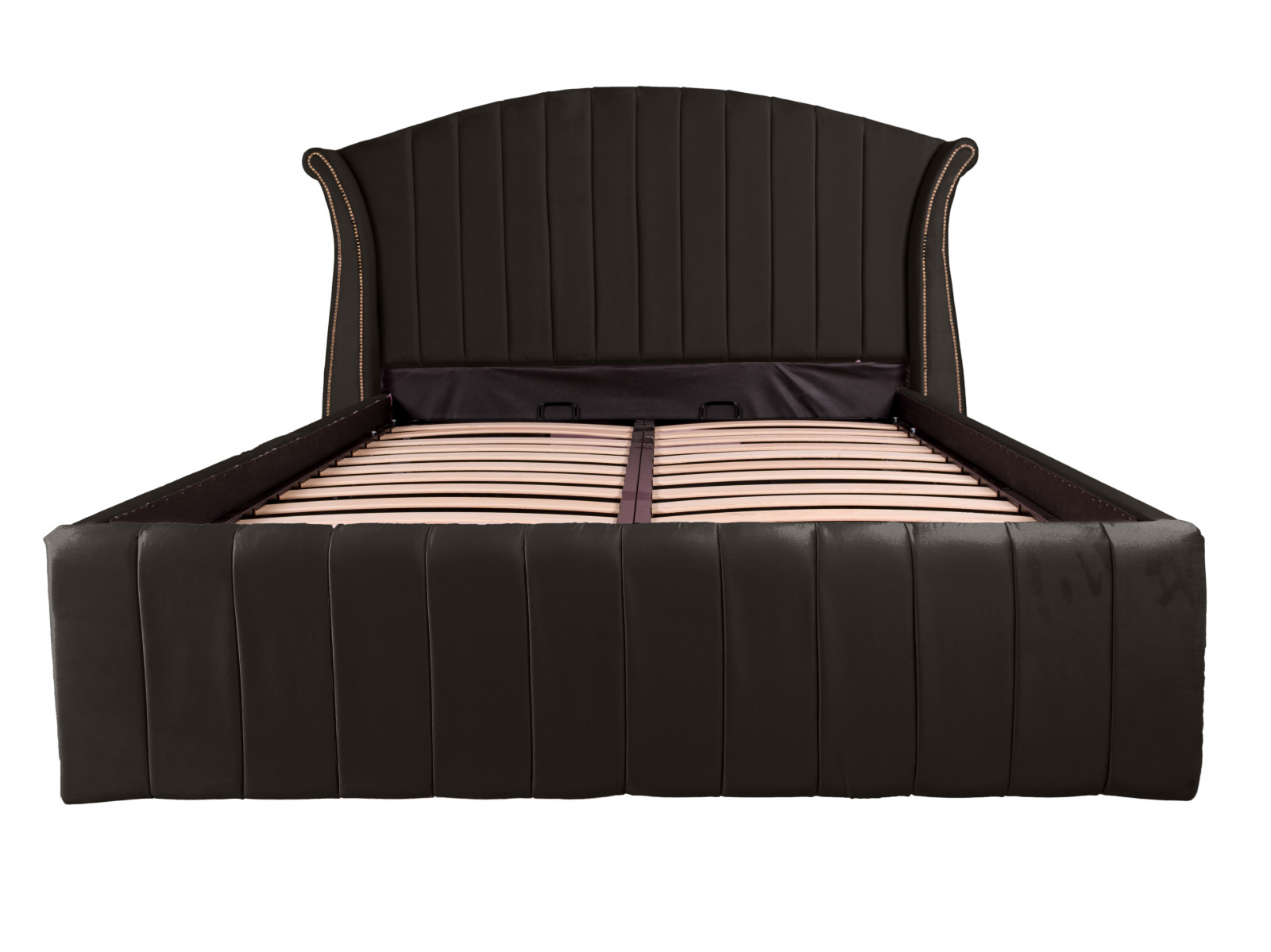 Pat dublu tapitat Miami line 160/200 cm, negru cu detalii aurii, cu somiera metalica rabatabila si spatiu de depozitare [2]