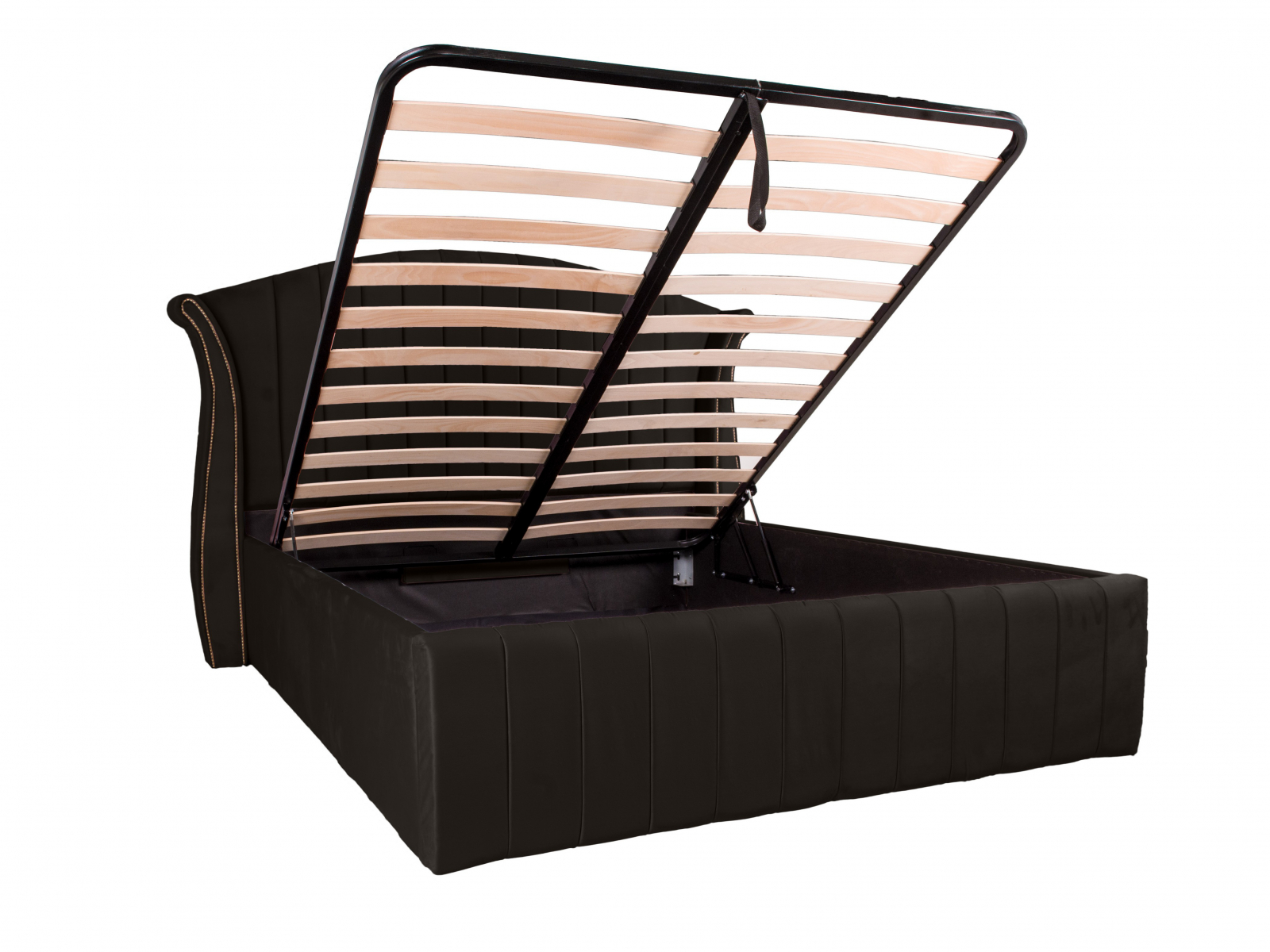 Pat dublu tapitat Miami line 160/200 cm, negru cu detalii aurii, cu somiera metalica rabatabila si spatiu de depozitare [4]