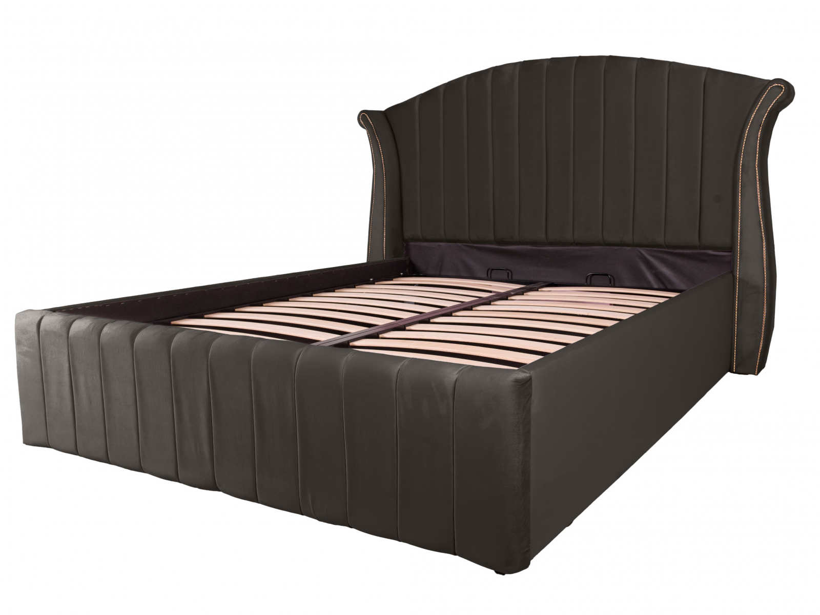 Pat dublu tapitat Miami line 160/200 cm, negru cu detalii aurii, cu somiera metalica rabatabila si spatiu de depozitare [1]