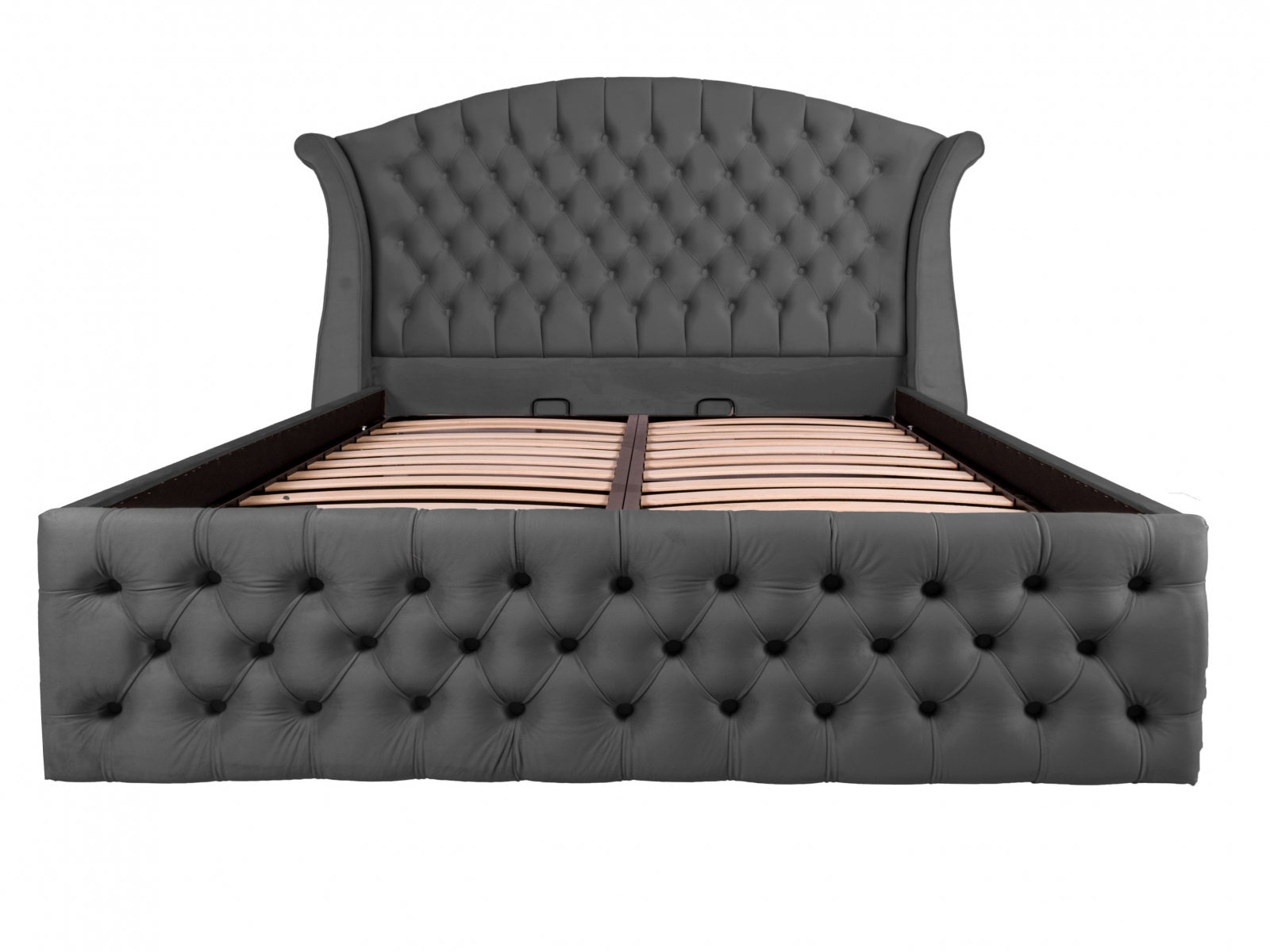 Pat dublu tapitat Miami Simple 160/200 cm, gri inchis, cu somiera metalica rabatabila si spatiu de depozitare [2]