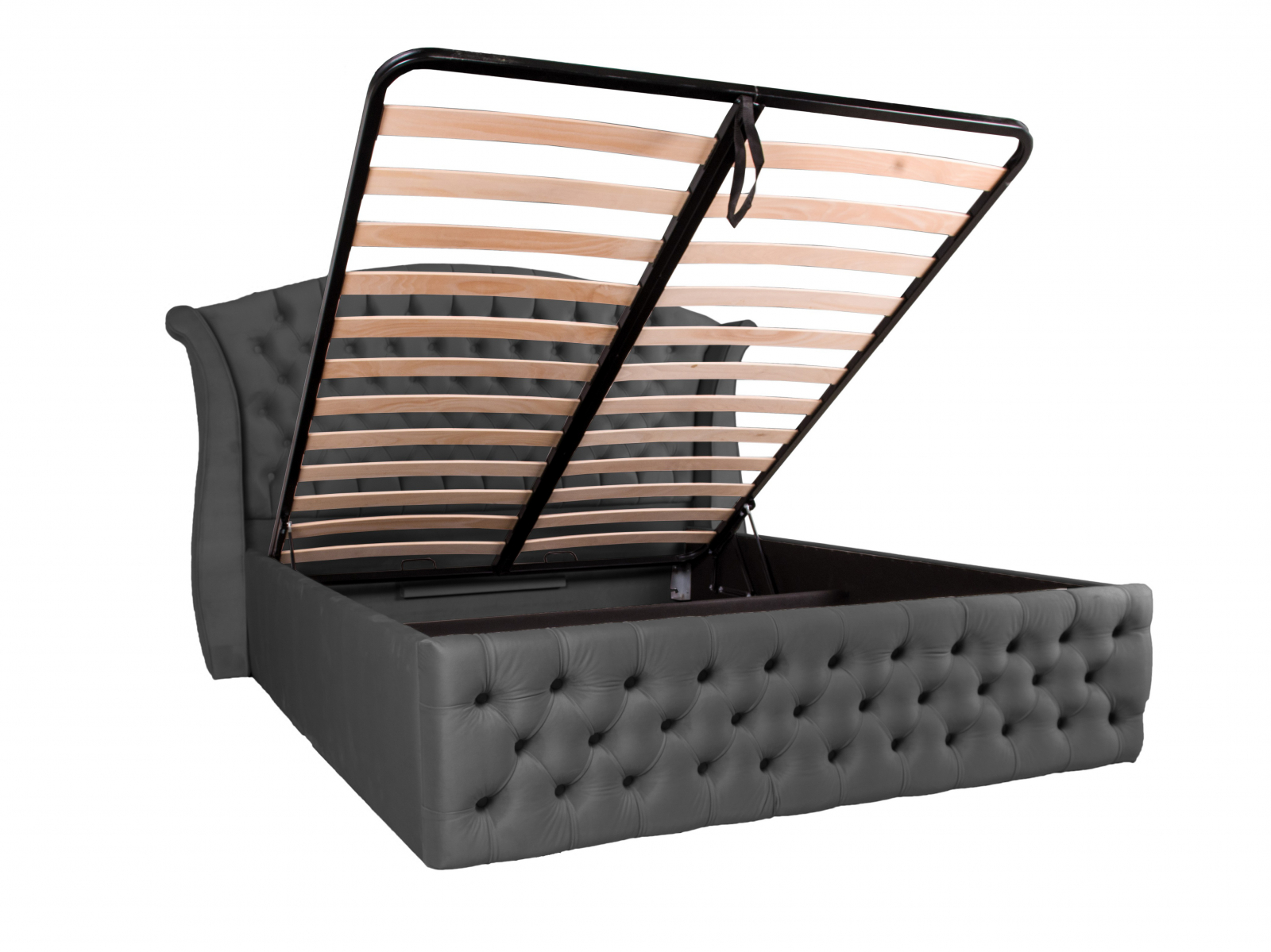 Pat dublu tapitat Miami Simple 160/200 cm, gri inchis, cu somiera metalica rabatabila si spatiu de depozitare [4]