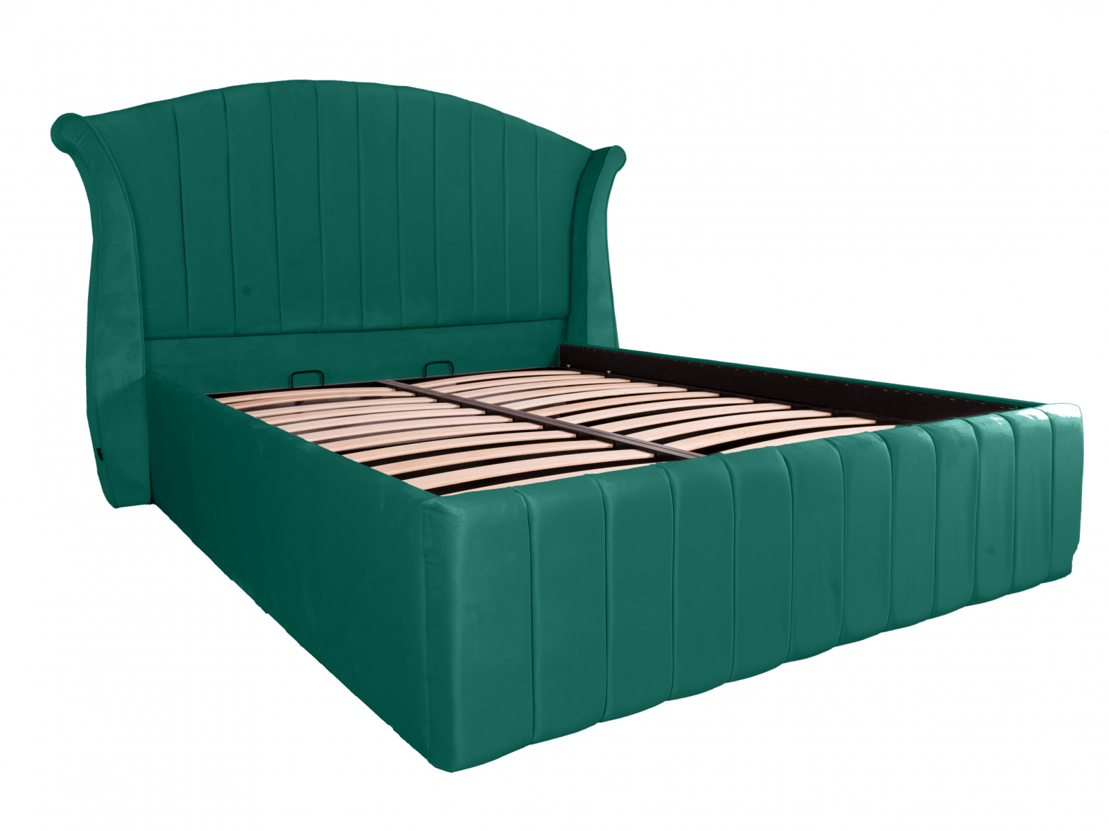 Pat dublu tapitat Miami Simple line 140/200 verde, cu somiera metalica rabatabila si spatiu de depozitare [2]