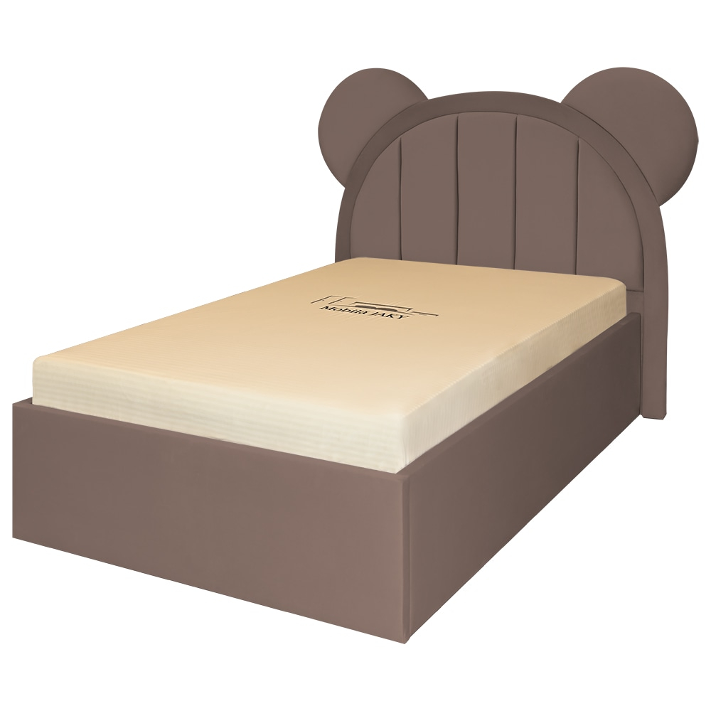 Pat pentru copii tapitat Mickey 100/200 cm, cappucino cu somiera metalica rabatabila si spatiu de depozitare [2]