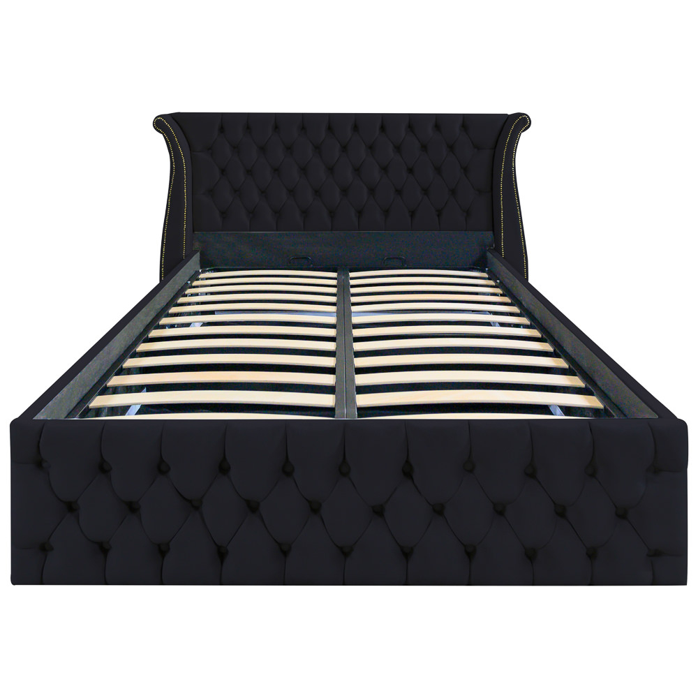 Pat dublu tapitat model Alabama, 160/200 cm, culoare negru, cu somiera metalica rabatabila si spatiu de depozitare [4]