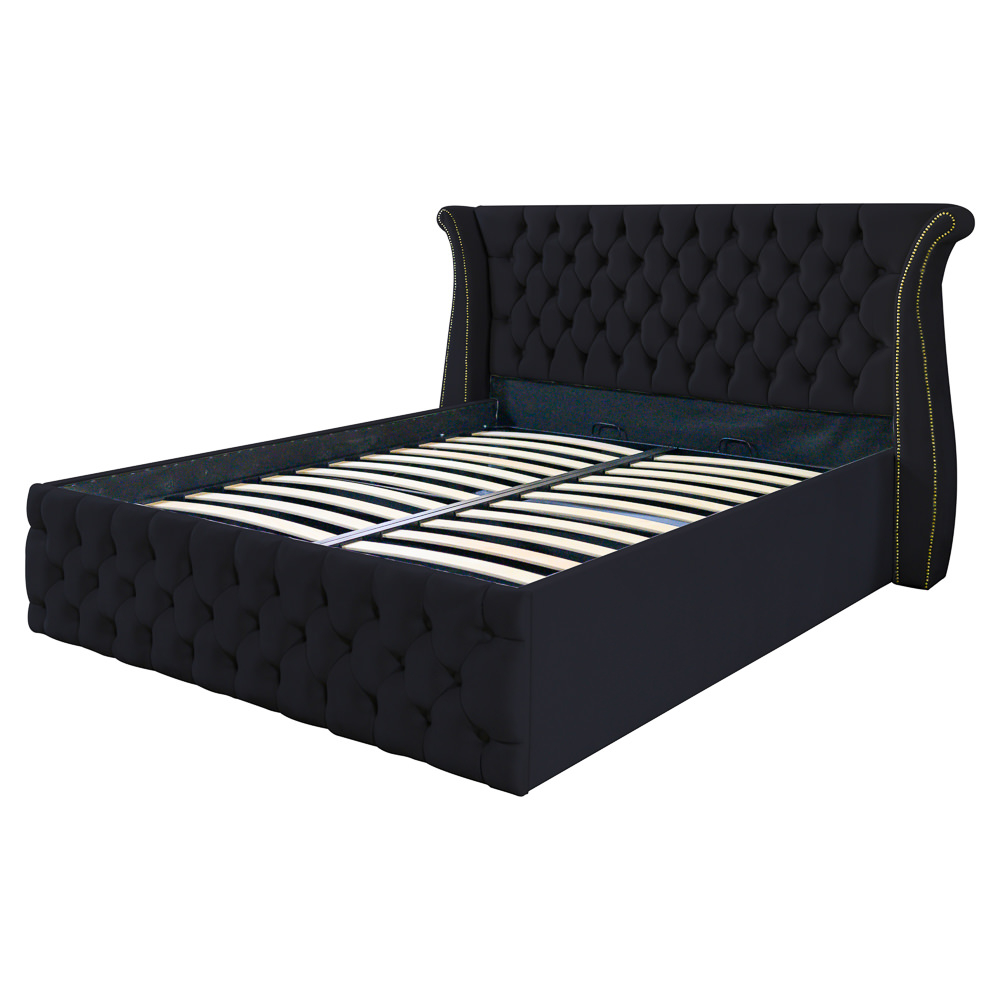 Pat dublu tapitat model Alabama, 160/200 cm, culoare negru, cu somiera metalica rabatabila si spatiu de depozitare [2]