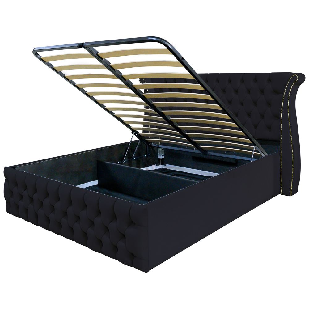 Pat dublu tapitat model Alabama, 160/200 cm, culoare negru, cu somiera metalica rabatabila si spatiu de depozitare [5]