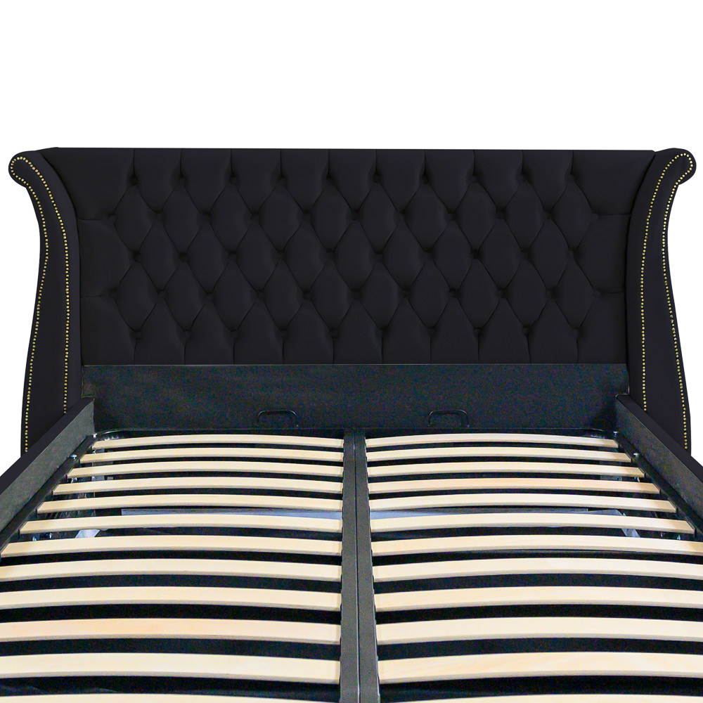 Pat dublu tapitat model Alabama, 160/200 cm, culoare negru, cu somiera metalica rabatabila si spatiu de depozitare [3]