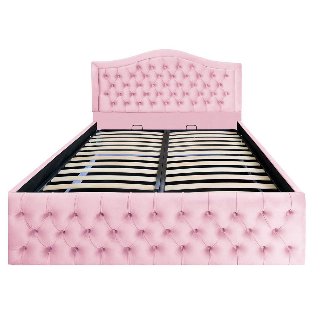 Pat dublu tapitat model Arizona 160/200 cm culoare roz cu somiera metalica rabatabila si spatiu de depozitare [3]