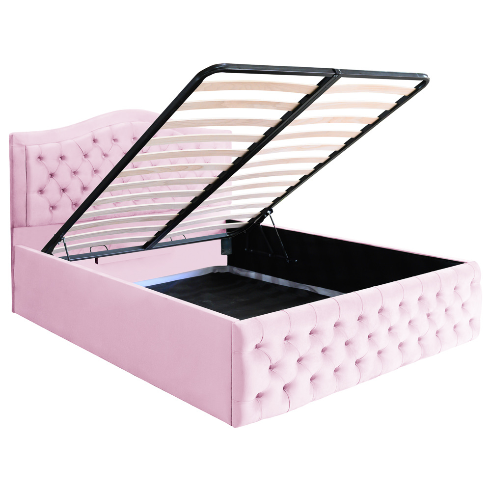 Pat dublu tapitat model Arizona 160/200 cm culoare roz cu somiera metalica rabatabila si spatiu de depozitare [4]