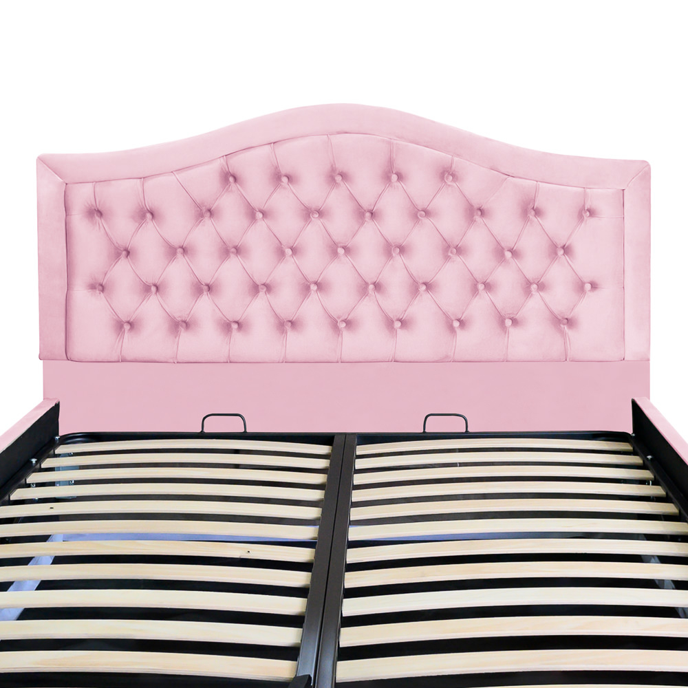 Pat dublu tapitat model Arizona 160/200 cm culoare roz cu somiera metalica rabatabila si spatiu de depozitare [2]